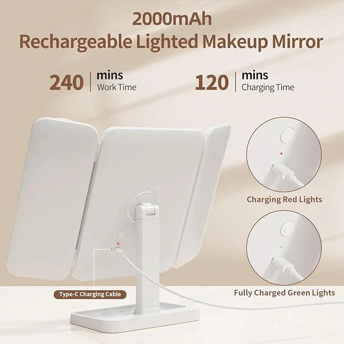 Makeup Mirror with Lights, Rechargeable Lighted Vanity Mirror with 70 Led Lights and 2X 3X 10X Magnification, 3 Color& Adjustable Brightness, Portable Mirror for Travel Desk, Gifts for Women Girls - ModernBath