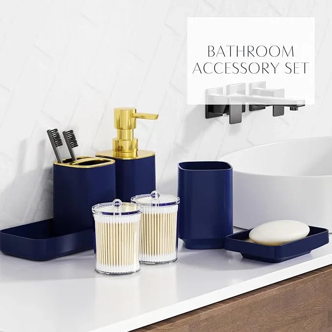 25PCS Bathroom Accessory Set, Navy Blue Bathroom Set with Large-Capacity 4 Gallon Trash Can,Bathroom Rugs Set, Waterproof Shower Curtain, Toilet Brush, Toothbrush Holder & Soap Dispenser - ModernBath
