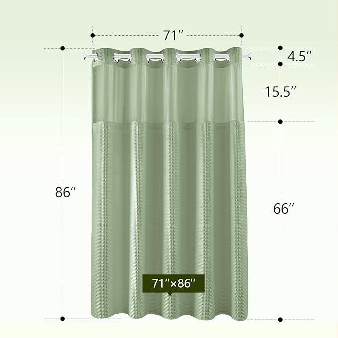 River Dream Sage Green Fabric Shower Curtain Set, Cotton Blend, Waffle Weave, with Snap in Replacement Liner，71 x 86 inches - ModernBath