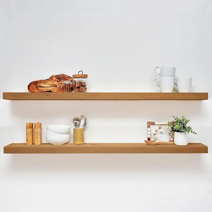 Homeforia 60 inch Golden Oak Floating Shelf, High End Solid Real Wood 60inch Small Floating Shelves for Wall Mounted, Oak Wooden 60in Floating Shelves, Heavy Duty Bracket, 60 X 6.5 X 1.75 in, Set of 3 - ModernBath