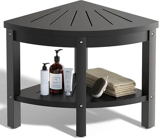 ACUEL Shower Stool for Inside Shower, Corner Shower Stool, Shower Bench Seat with Storage Shelf for Shaving Legs Plastic Spa Bath Step Foot Rest for Bathroom Small Place - ModernBath