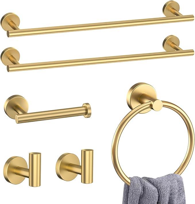 Brushed Gold 6 Pieces Bathroom Hardware Accessories Set Gold Towel Bar Set,Modern Towel Holder Set for Bathroom,Stainless Steel Towel Rack Set Wall-Mounted 23.6 Inch - ModernBath