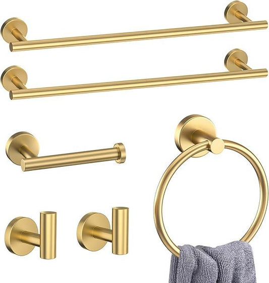 Brushed Gold 6 Pieces Bathroom Hardware Accessories Set Gold Towel Bar Set,Modern Towel Holder Set for Bathroom,Stainless Steel Towel Rack Set Wall-Mounted 23.6 Inch - ModernBath