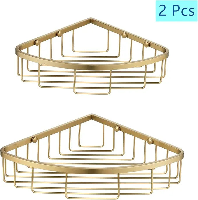 [2 Pack Bathroom Corner Shower Caddy Shelf Organizer, SUS304 Stainless Steel Heavy Duty Rust-Proof Shelf Holder, Wall Mounted Storage Rack for Bathroom Kitchen, Brushed Gold - ModernBath