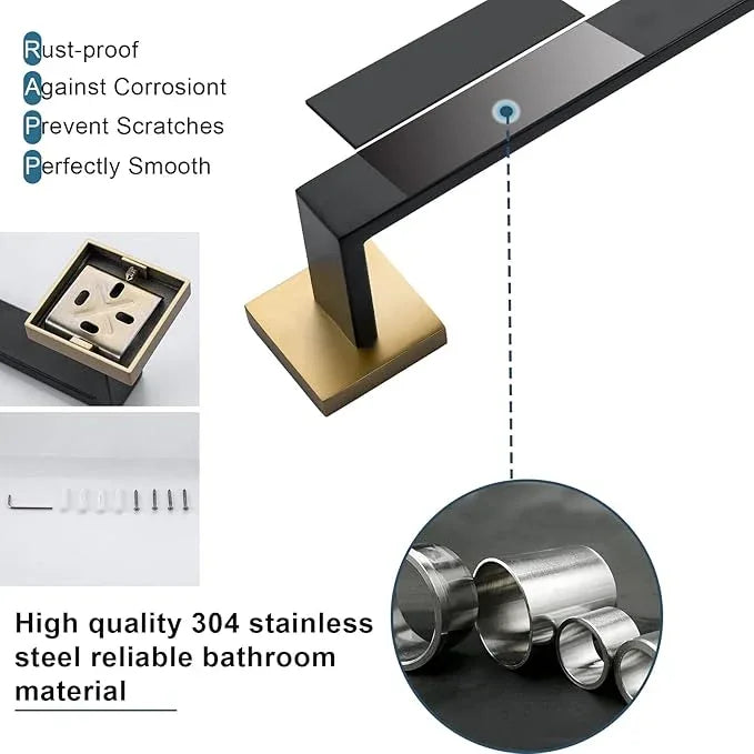 Bathroom Towel Bar Holder Sets Black and Gold 4-Piece Bathroom Hardware Set Stainless Steel Bath Accessories Kit. Wall Mounted,23.6 Inch - ModernBath