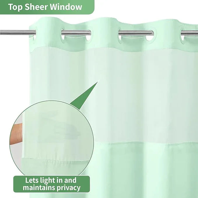 eachope Mint Green No Hook Shower Curtain with Snap-in Fabric Liner Set,Slub Textured Fabric Shower Curtains for Bathroom,Hotel Style Modern Shower Curtain,Water Repellent & Washable,71x74(72) - ModernBath