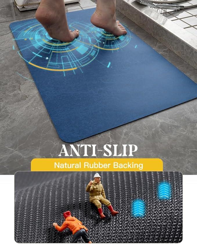 MontVoo -Bath Mat Rug-Rubber Backing Non Slip Quick Dry Absorbent Thin Bathroom Rugs Fit Under Door-Faux Suede Surface Bathroom Floor Mats-Shower Rug for in Front of Bathtub Shower Royal Blue 16"x24" - ModernBath