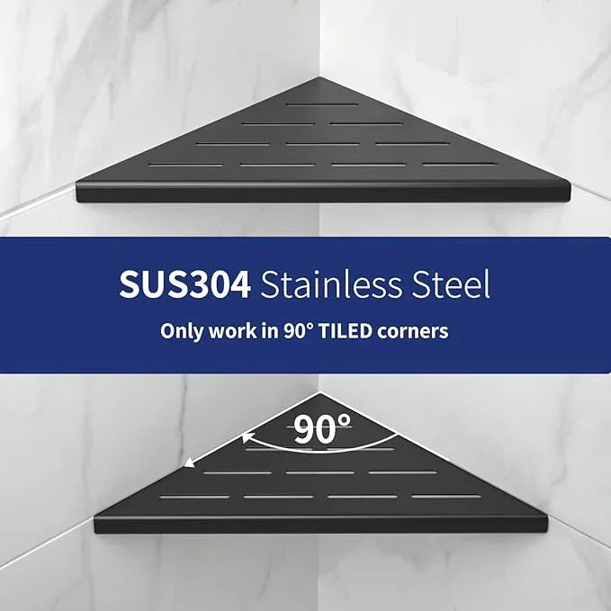 8'' Corner Shower Shelf 2PCS, 304 Stainless Steel Bathroom Shelves for Tiled Wall, Grout in Shelf Rack, No Drilling Needed (8'', Black) - ModernBath