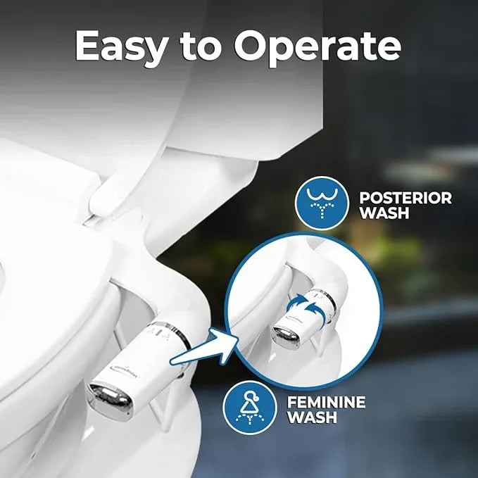 GenieBidet Bidet Attachment for Toilet - Ultra-Slim Left Handed Hygienic Bidet Attachment For Existing Toilets - Bidet Toilet Seat Attachment with Pressure Controls - Travel Bidet Included - ModernBath