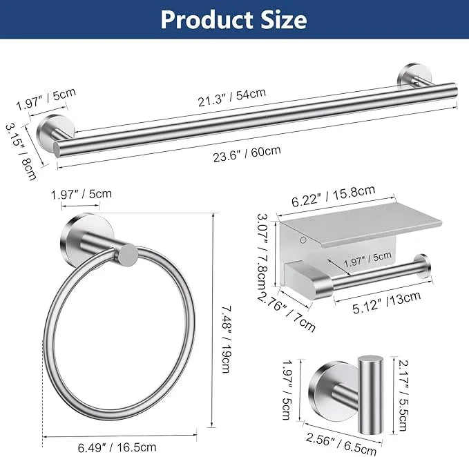 TQKAG 5 Piece Bathroom Towel Bar Holder Sets Brushed Nickel Bathroom Hardware Set Stainless Steel Toilet Paper Holder with Shelf Bathroom Accessories Kit Wall Mounted - ModernBath