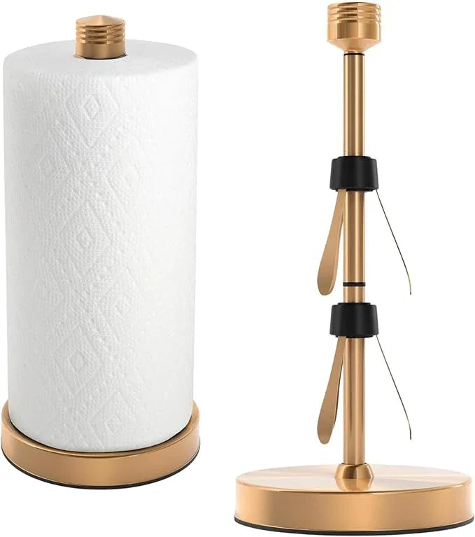 Dear Household Stainless Steel Paper Towel Holder Easy One-Handed Operation - This Sturdy Weighted Paper Towel Dispenser Countertop Model Has Suction Cups and Holds All Paper Towel Rolls - Gold - ModernBath