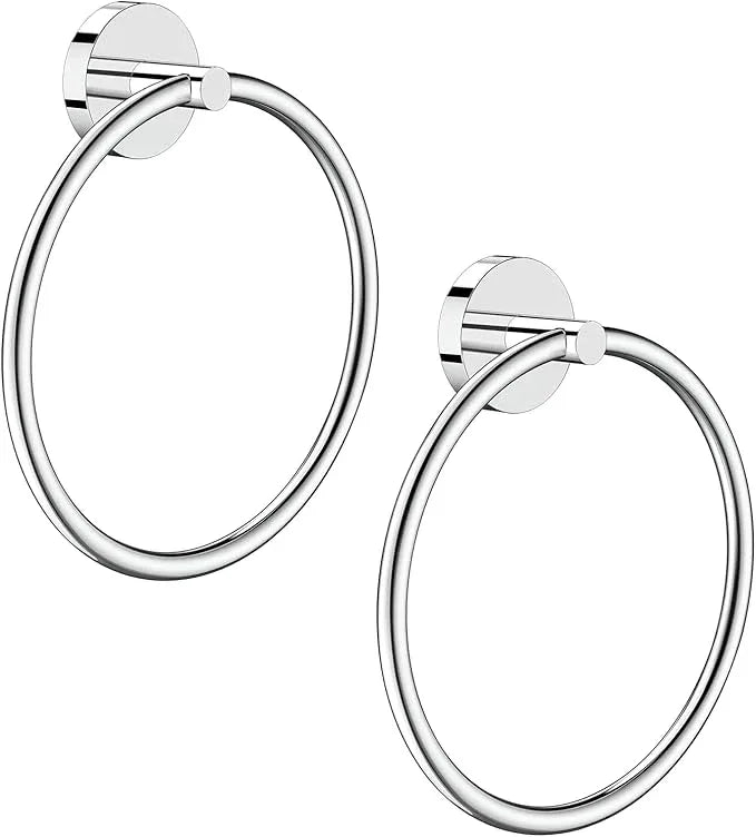Hand Towel Holder Screw-in Mirror Silver Towel Ring for Bathroom Wall Stainless Steel Towel Hanger Round Towel Racks for Bathroom Decor and Accessories, 2 Packs - ModernBath