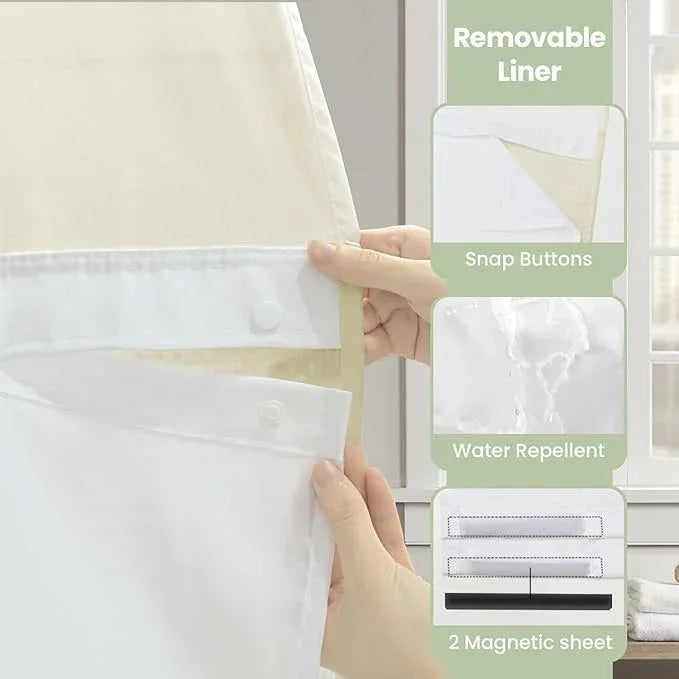 Inhousolu Long No Hook Shower Curtain with Snap in Fabric Liner Set Waffle Weave 230GSM Weighted Hem, Waterproof & Washable Bathroom Curtain Spa Luxury with Mesh Top Window 72" W x 78" L Ivory - ModernBath
