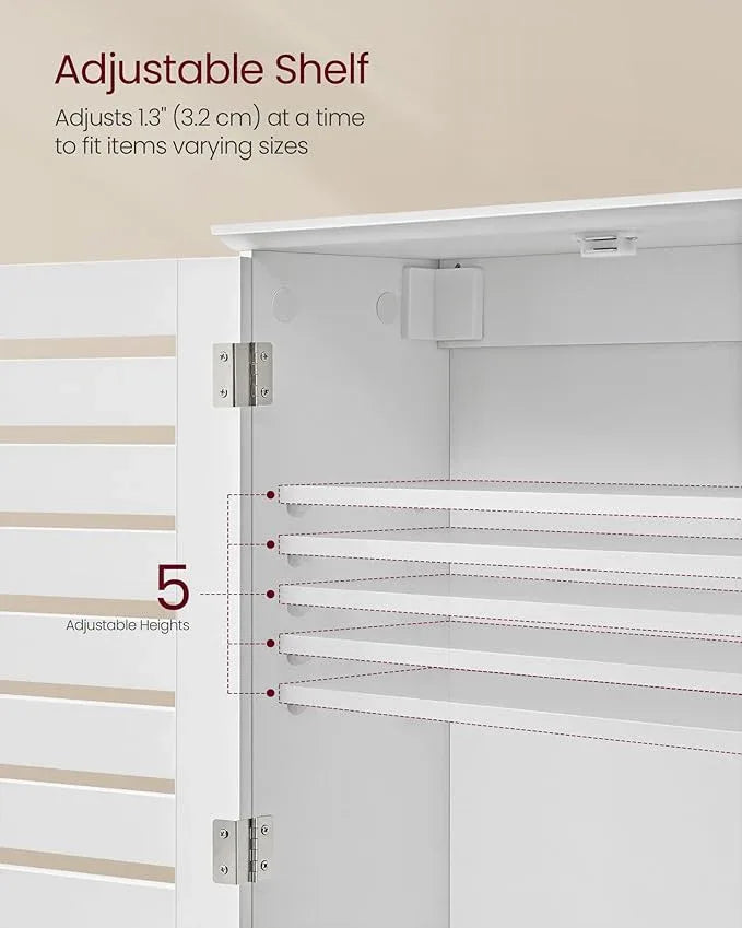 VASAGLE Bathroom Wall Cabinet, Medicine Cabinet, Wall-Mounted Bathroom Storage Cabinet, with Adjustable Shelf, Double Slat Doors and Open Shelf, 7.9 x 23.6 x 27.6 Inches, White UBBK028W01 - ModernBath