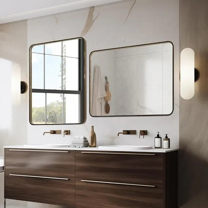 miroro Bronze 40x30 Inch Metal Framed Mirror for Wall, Large Rounded Rectangle Mirror, Anti-Rust, Tempered Glass, Hangs Horizontally or Vertically - ModernBath