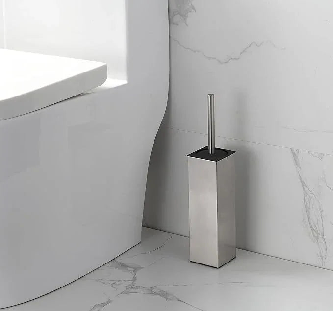 BGL Square Toilet Brush with Holder,Stainless Steel Rubber Painted Toilet Bowl Brush and Holder for Bathroom,2 Cleaner Brush Heads,Brushed Nickel - ModernBath