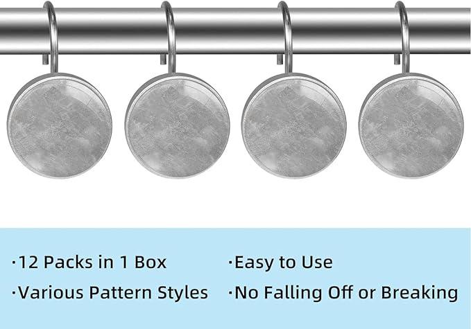 Gray Shower Curtain Hooks Set of 12 Rustproof Metal Decorative Shower Hooks for Curtains Rods Shower Curtain Rings for Bathroom Living Room Bedroom - ModernBath