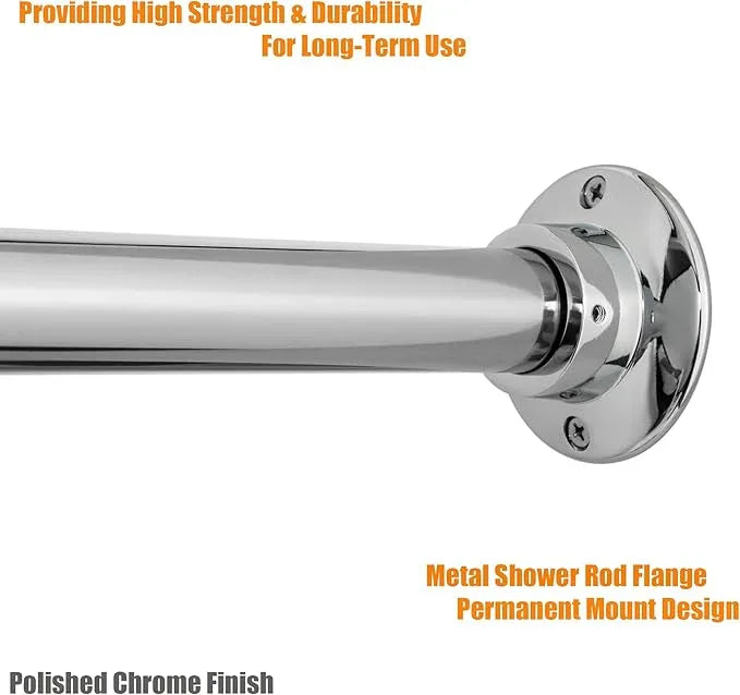 Artiwell 60" Heavy Duty Straight Shower Rod With Shower Rod Flange, Permanent Mount Shower Curtain Rod With Screws Bracket, Never Rust Stainless Steel, Window Curtain and Closet Rod, Chrome Plated - ModernBath