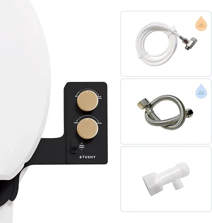 TUSHY 3.0 Spa Cool to Warm Water Bidet Attachment. Easy Universal Toilet Seat Install, Requires Sink Connection for Temperature Control. Fresh Self-Cleaning Clean Water, Noir/Gold - ModernBath