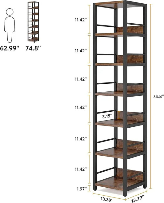 Tribesigns 6-Tier Corner Shelf, 75 Inch Tall Narrow Bookshelf Storage Rack, Etagere Shelves Display Stand for Small Spaces, Rustic Open Bookcase Square Shelf Tower for Living Room Bathroom - ModernBath