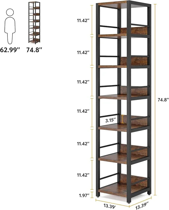 Tribesigns 6-Tier Corner Shelf, 75 Inch Tall Narrow Bookshelf Storage Rack, Etagere Shelves Display Stand for Small Spaces, Rustic Open Bookcase Square Shelf Tower for Living Room Bathroom - ModernBath