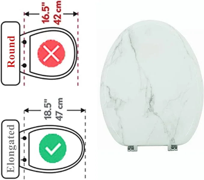 BLOFDE Elongated Toilet Seat Wood Toilet Seat Prevent Shifting with Zinc Alloy Hinges American Standard Size Toilet Seat Easy to Install also Easy to Clean(Elongated,Marble) - ModernBath