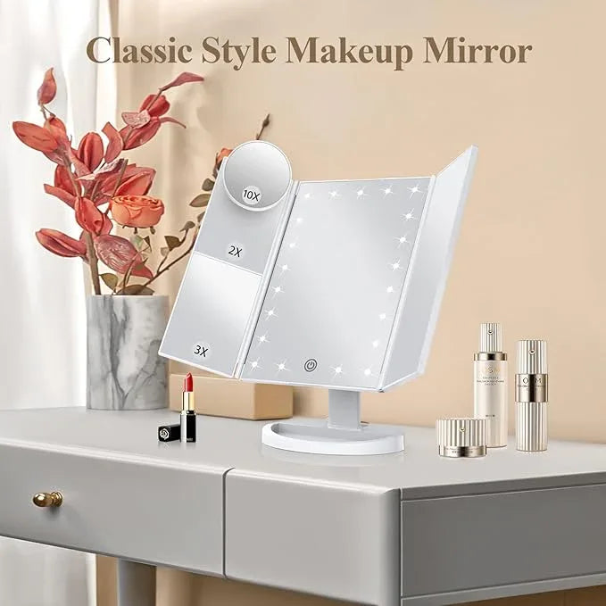 HUONUL Makeup Mirror, Vanity Mirror with Lights, 2X/3X/10X Magnification, Touch Control, Trifold, Dual Power Supply, Valentines Day Gifts for Her,Gifts for Women, Wife, Mom, Girls,Dorm Room Essentials - ModernBath