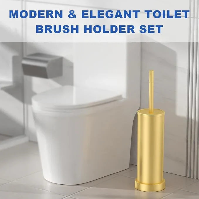 Toilet Brush and Holder Set: 304 Stainless Steel Brushed Gold Toilet Bowl Brush and Holder with Removable Inner Bowl and Splash Protection, Heavy Duty Long Handle Bathroom Cleaning Tool - ModernBath