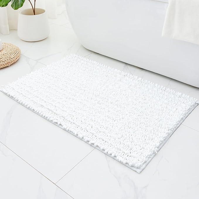 ILANGO Bathroom Rugs White 36x24,Extra Soft Absorbent Chenille Bath Rugs,Thick Non-Slip Shaggy Bath Mat,Machine Washable Quick Dry Bath Mats for Bathroom Floor, Tub, Shower Accessories - ModernBath