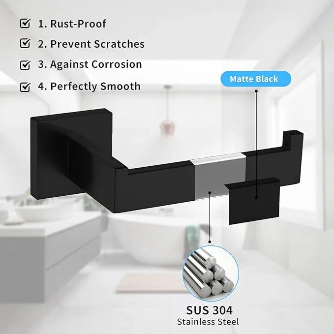 Bathroom Hardware Set Matte Black,16-inch Towel Rack 304 Stainless Steel 5-Piece Bathroom Accessories Kit Wall Mounted Include Towel Ring,Toilet Paper Holder,Robe Hook - ModernBath