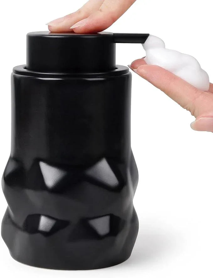 BosilunLife Hand Soap Dispenser - Foam Soap Dispenser Bathroom Ceramic Dish Liquid Soap Dispenser for Kitchen, Bathroom Countertop Soap Dispensers (Black-Foam-Sculpt) - ModernBath