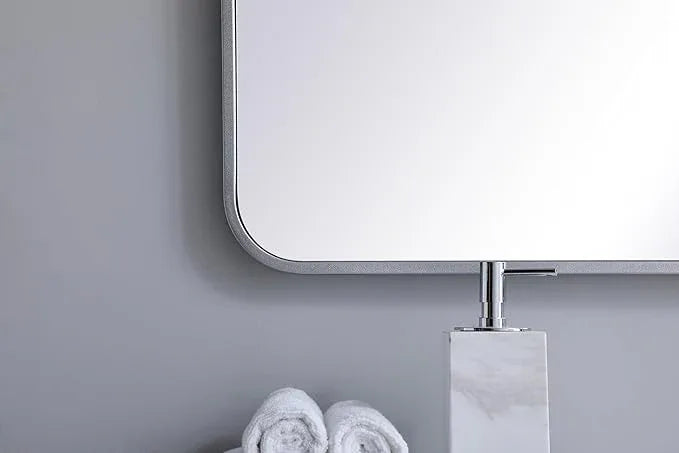 ARS Concepts Aura, Soft Corner Metal Rectangular Mirror 30X48 Inch in, Modern, Silver - ModernBath
