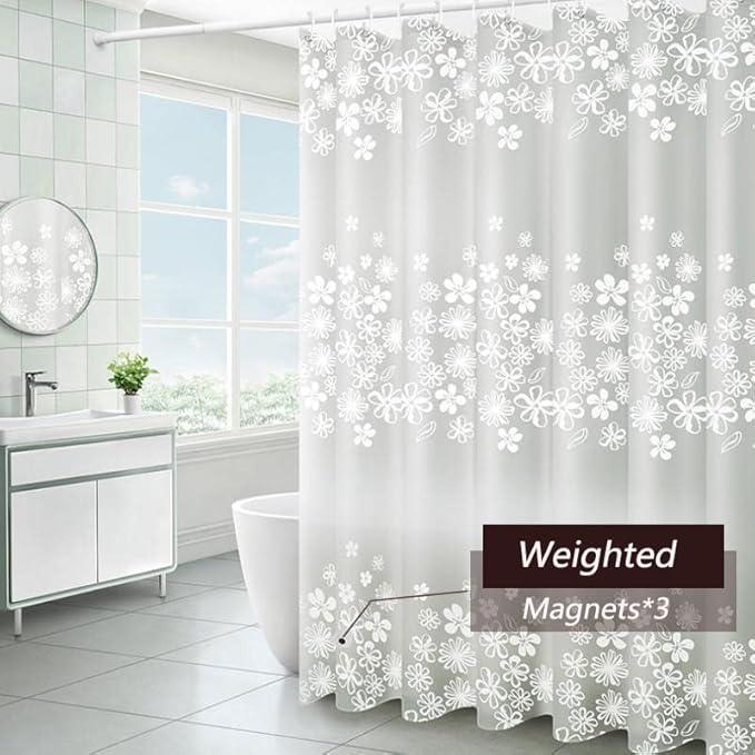 TIKABC Shower Curtain Liner, 4G PEVA Shower Liner, Plastic Waterproof Shower Curtains, with Grommet Holes and 3 Magnetic Weights(White Flower) - ModernBath