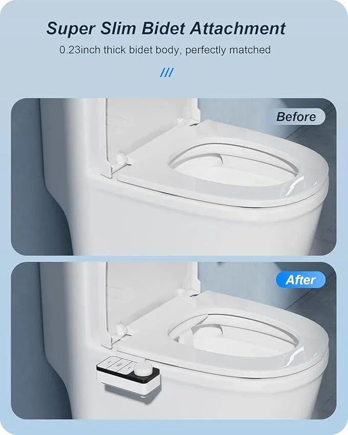 Hinmood Ultra-Slim Bidet Attachment for Toilet Dual Nozzles Feminine & Rear Wash Bidet Toilet Seat Attachment Non Electric Self Cleaning Adjustable Water Pressure, Rear Wash (KB002) - ModernBath