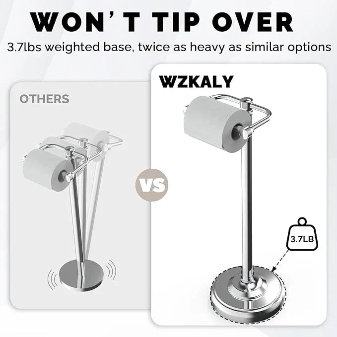 Toilet Paper Holder Stand, Polished Chrome Toilet Paper Holder Free Standing, Post Pivoting Design & Stable Weighted Base SUS304 Stainless Steel for Bathroom(Mega Roll) - ModernBath