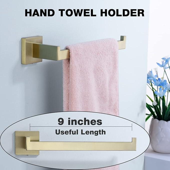 TRUSTMI Brushed Gold Bathroom Hardware Accessories Set, 5 Piece Square Shape Stainless Steel Wall Mounted Towel Bar Set, 23.6-Inch - ModernBath