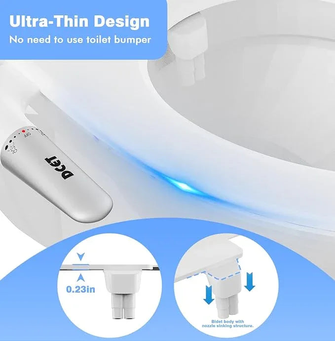 Ultra-Slim Bidet Attachment for Toilet - Dual Nozzle (Frontal & Rear Wash), Adjustable Water Pressure, Non-Electric, Cold Fresh Water, Easy to Install, Fits Existing Toilets (White) - ModernBath