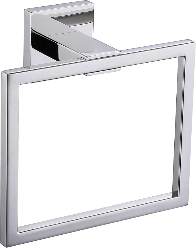 LANC Hand Towel Rings for Bathroom Wall Mount Chrome Polished Square Hand Towel Holder for Lavatory Bathroom Hardware Accessories Stainless Steel Modern Style Shower Towel Towel Racks Hanger, A8896CP - ModernBath