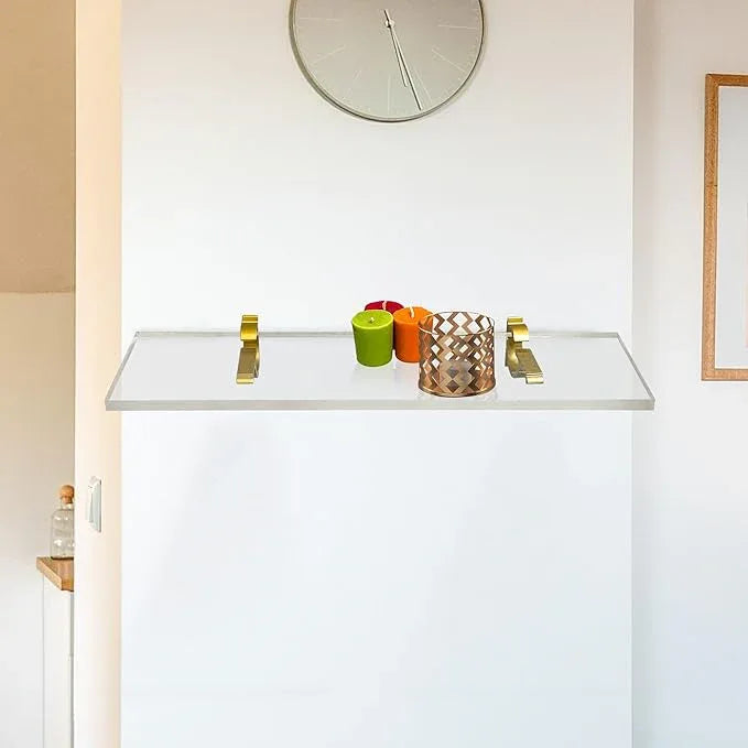 Clear Acrylic Shelves 14.5 inches, 3/4" Thick Transparent Wall Mounted Floating Shelves for Bedroom, Living Room, Bathroom, Kitchen -‎ with Screws and Brass Finish Brackets, Pack of 2 - ModernBath