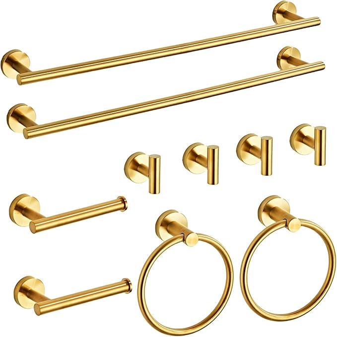 Brushed Gold Bathroom Hardware Set 10 Piece with Towel Racks for Bathroom, SUS304 Stainless Steel Bath Towel Bar Set, 24 Inch Wall Mounted Accessories Kit… - ModernBath