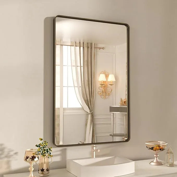 WEER 24x32 Inch Bronze Bathroom Mirror - Brushed Bronze Frame for Vanity, Rounded Rectangle with Tempered Glass, Anti-Rust (Horizontal/Vertical) - ModernBath