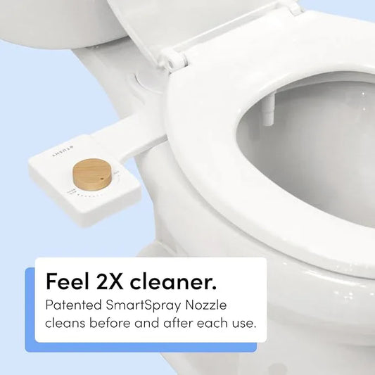 TUSHY Fresh Cool Water Bidet: Ultra Slim Toilet Seat Attachment (Non-Electric Self-Cleaning Hygienic Nozzle) Easy DIY Install <10 Min (Adjustable Water Pressure Control), Matte Brass Knob - ModernBath