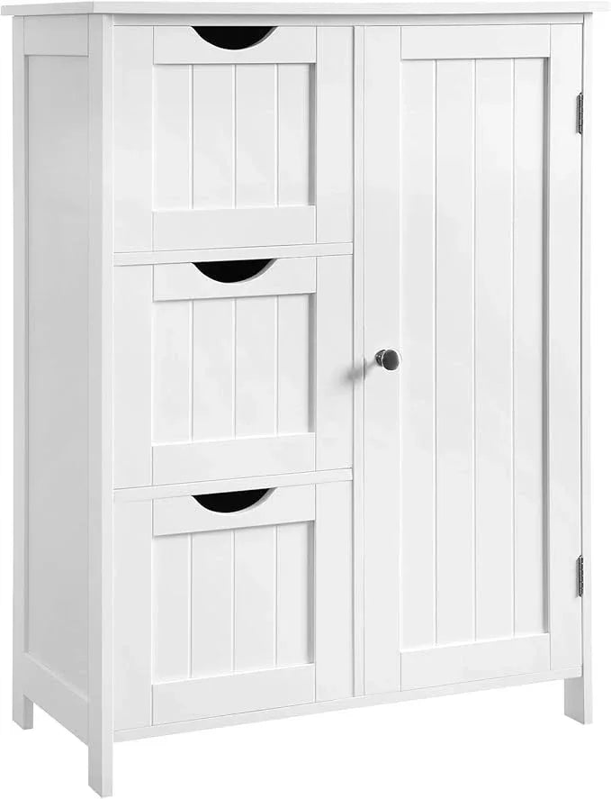VASAGLE Floor Storage Cabinet, Freestanding Storage Unit with 3 Drawers, 1 Adjustable Shelf, for Bathroom Living Room Dining Kitchen, 11.8 x 23.6 x 31.5 Inches, White UBBC49WT - ModernBath