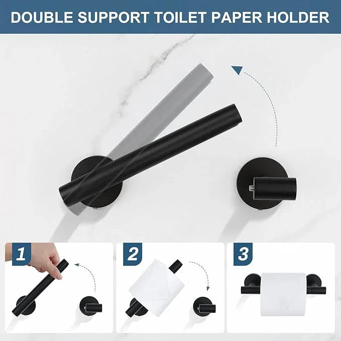 5 Pieces Matte Black Round Towel Bar Set Bathroom Hardware Accessories Set Upgraded Toilet Paper Holder Towel Racks Set for Bathroom Stainless Steel Wall Mounted 23.6 in - ModernBath