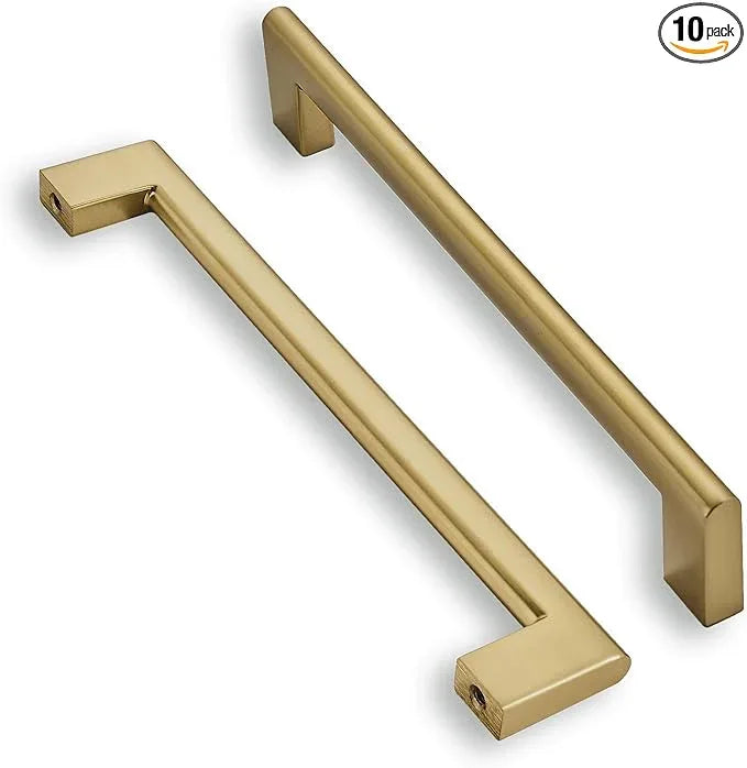 khtumeware 6 Inch Hole Center 10 Pack,Brushed Brass Cabinet Pulls Heavy Duty Solid Brushed Gold Kitchen Drawer Handle Antique Cabinet Hardware for Bathroom, Drawer, Cabinet - ModernBath