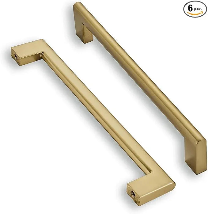 khtumeware 6 Inch Hole Center 6 Pack,Brushed Brass Cabinet Pulls Heavy Duty Solid Brushed Gold Kitchen Drawer Handle Antique Cabinet Hardware for Bathroom, Drawer, Cabinet - ModernBath
