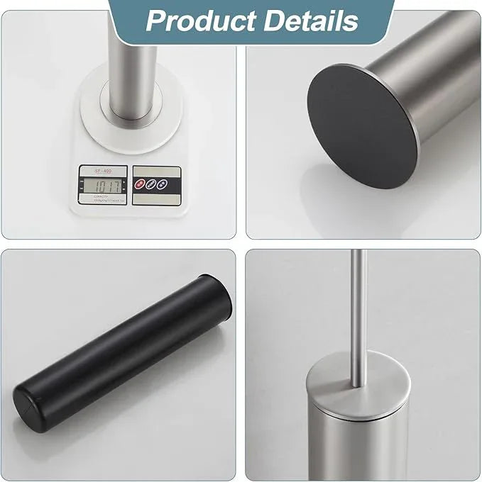 BGL Toilet Brush and Holder Set, Heavy Duty 304 Stainless Steel, Round Base and Long Handle for Bathroom Deep Cleaning, Drip-Proof, Space Saving for Storag, Stainless Steel - ModernBath
