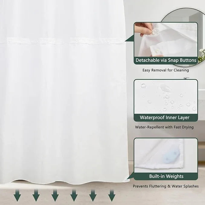 NAEMBCU No Hook Landscape Shower Curtain with Snap-in Liner, Green Misty Forest Bath Curtain with See Through Top, Waterproof Double Layer for Bathroom Decor, 71 x 74 Inch - ModernBath