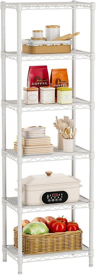 Small 6 tire Shelves Storage Wire Shelving Unit Metal Shelf Adjustable Organizers Storage Shelving for Bathroom Laundry Room Kitchen Pantry10”D x 16”W x 60”H White - ModernBath