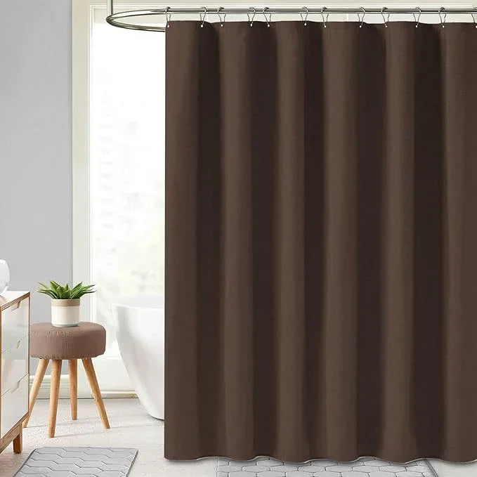 BTTN Fabric Shower Curtain, Linen Textured Heavy Duty Polyester Cloth Shower Curtain Set with Plastic Hooks, Brown, 54x78 - ModernBath